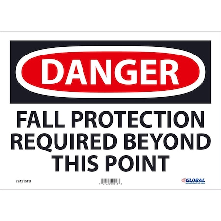 Global Industrial Danger Fall Protection Required 10x14, Pressure Sensitive Vinyl 724215PB